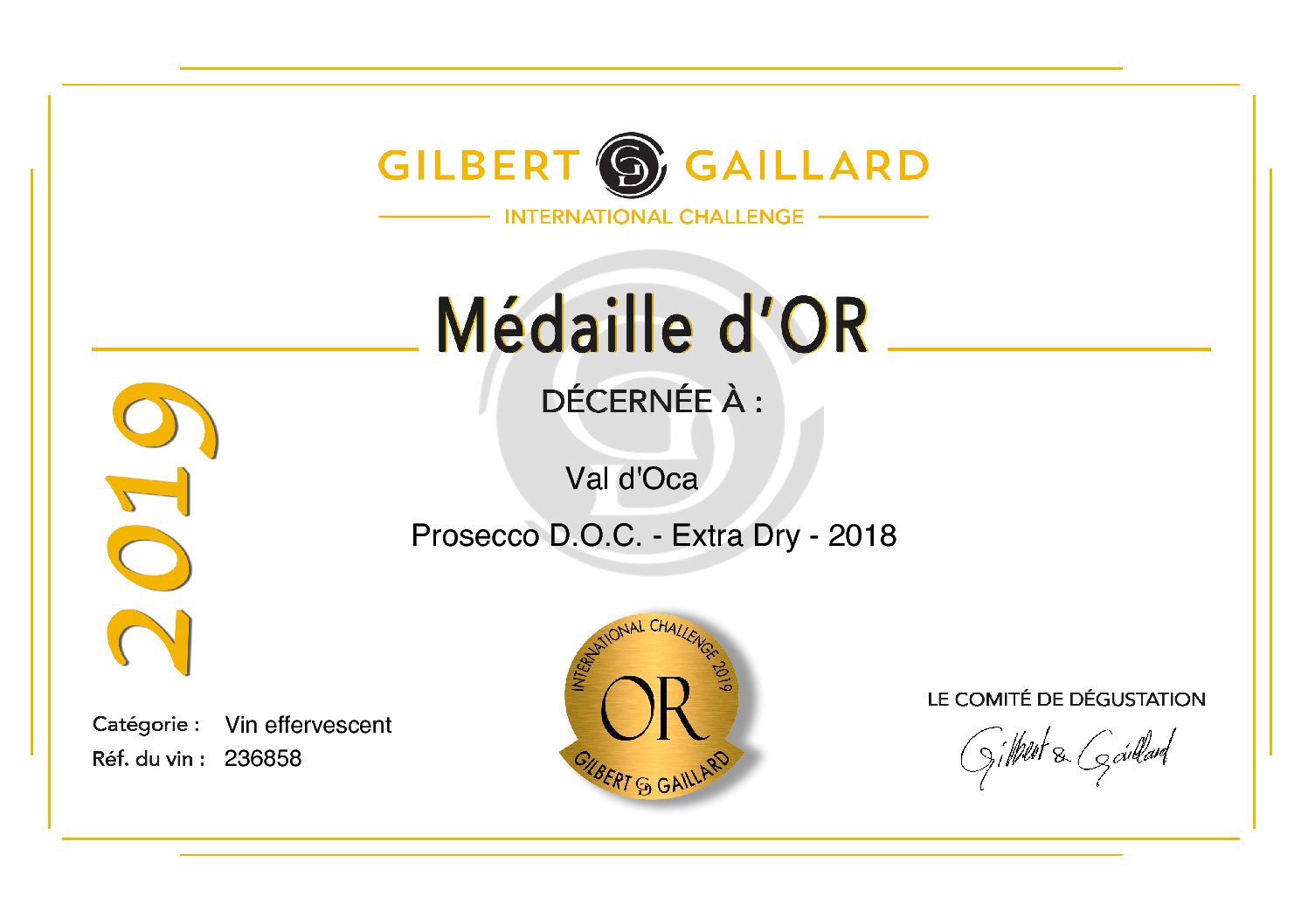 Premi: la prestigiosa competizione internazionale “Gilbert & Gaillard” assegna a Val D’Oca tre medaglie d’oro